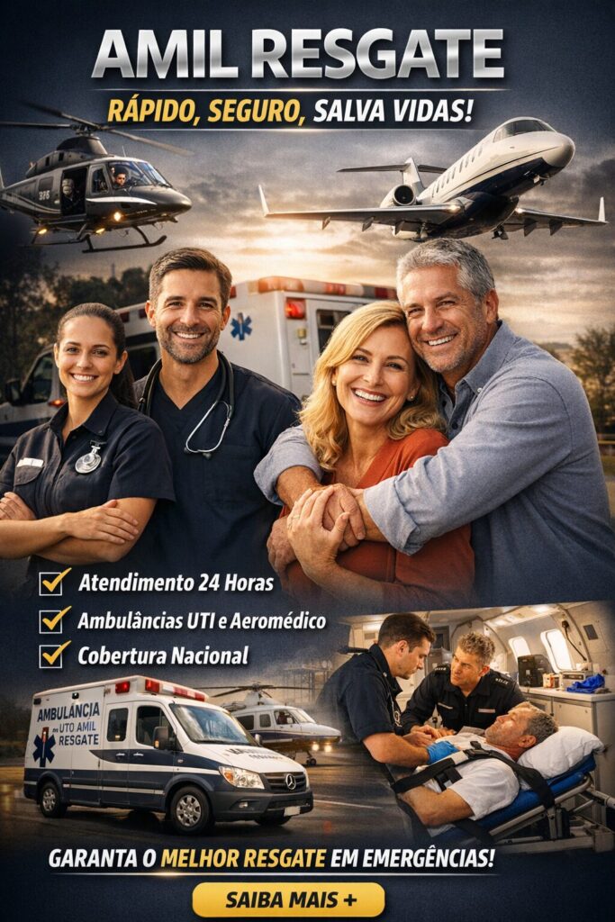 Amil Resgate com atendimento de emergência 24 horas, ambulância UTI e transporte aeromédico com equipe médica especializada garantindo segurança total
