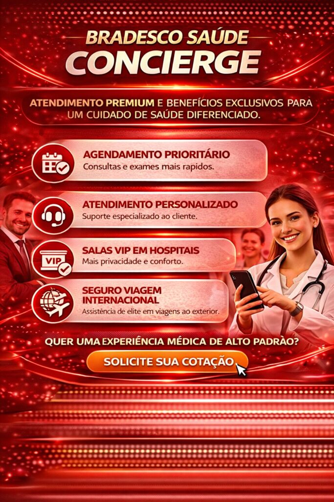 Serviço Bradesco Saúde Concierge com atendimento personalizado, suporte exclusivo e benefícios premium para clientes empresariais e executivos