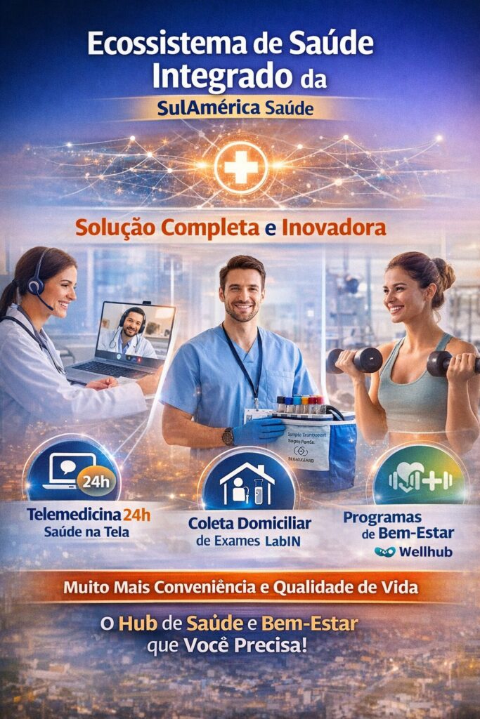 ecossistema integrado sulamérica saúde com telemedicina 24h coleta domiciliar de exames labin e programas de bem estar wellhub plano de saúde digital completo