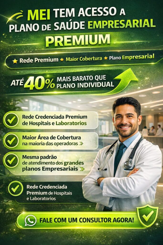 Plano de saúde MEI empresarial com rede credenciada premium maior cobertura e acesso a plano PJ pelo CNPJ sem funcionários