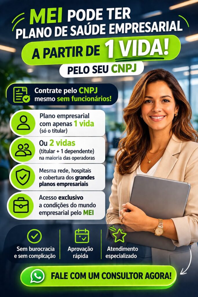 Plano de saúde MEI a partir de 1 vida pelo CNPJ com acesso a plano empresarial sem funcionários e mesma rede de hospitais