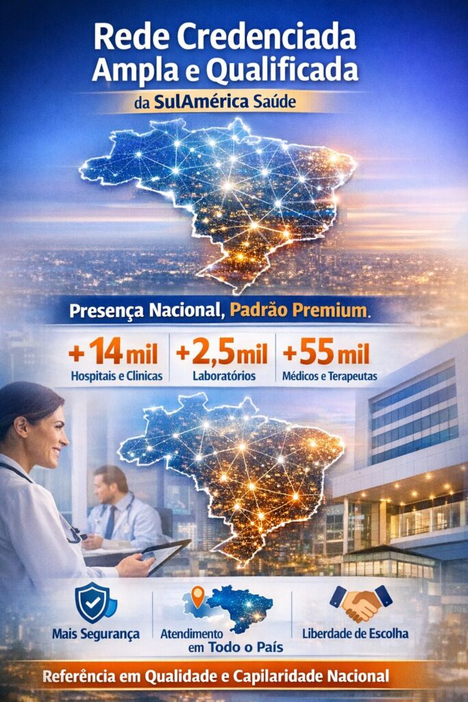 rede credenciada sulamérica saúde com mais de 14 mil hospitais 2,5 mil laboratórios e 55 mil médicos cobertura nacional plano de saúde premium